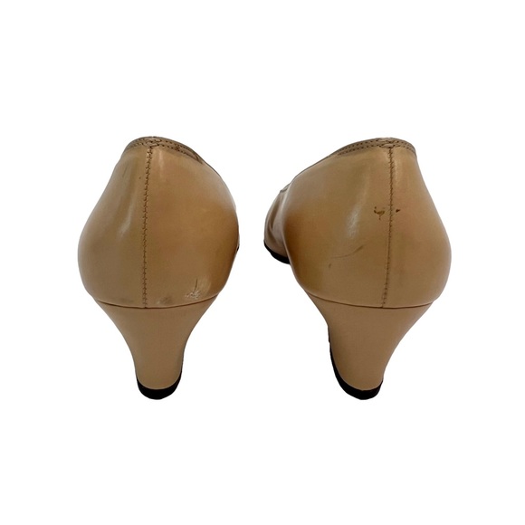 SALVATORE FERRAGAMO Leather Colorblock Nude Tan Pattern Pumps Women’s Size: 8AA - Picture 5 of 9